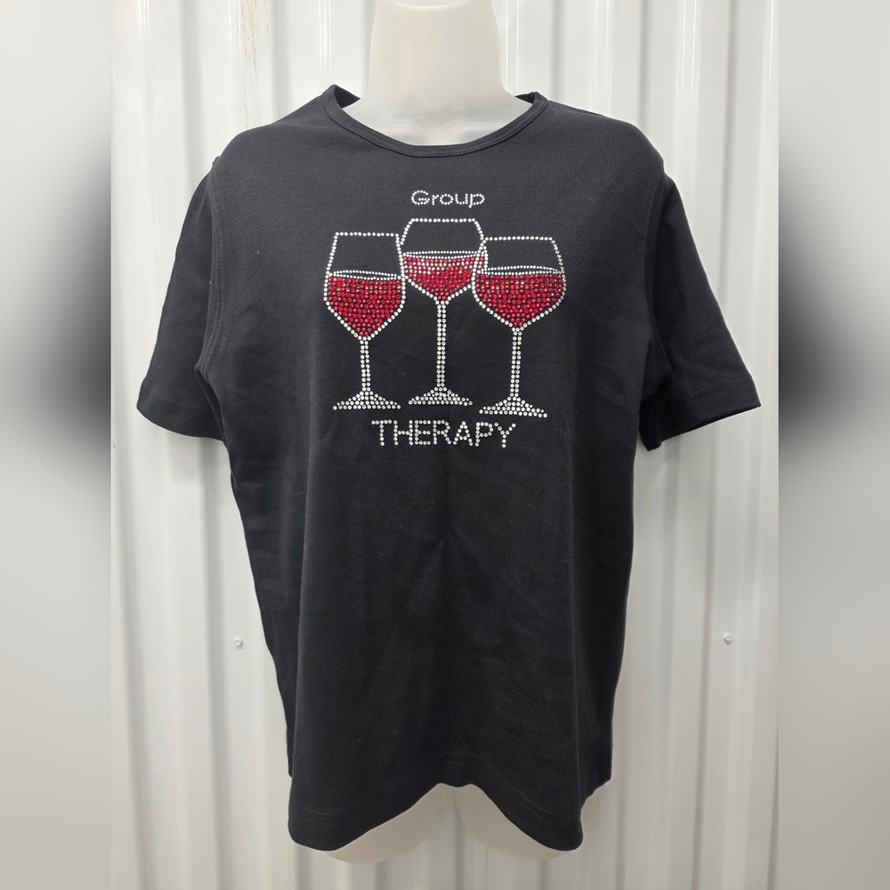 Stylish Black Tee with Wine Glass Design